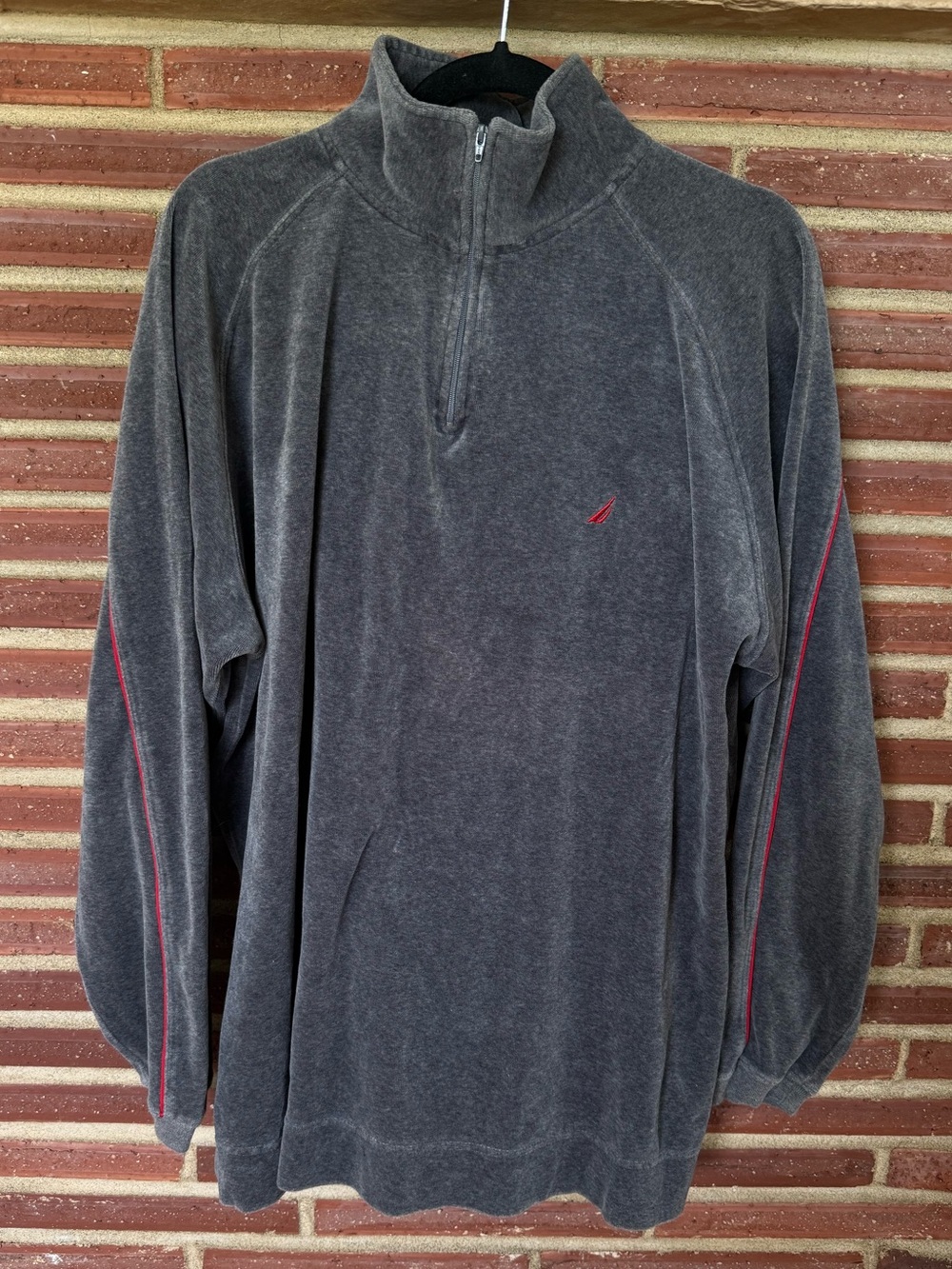 Nautica Men's Charcoal Gray Velour Sweatsuit with red piping